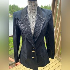 American Living Black structured Tuxedo Jacket with sequin lapels - Size 8 NWOT